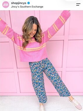 Davi & Dani Navy-  Butterfly Wishes Barrel Pants